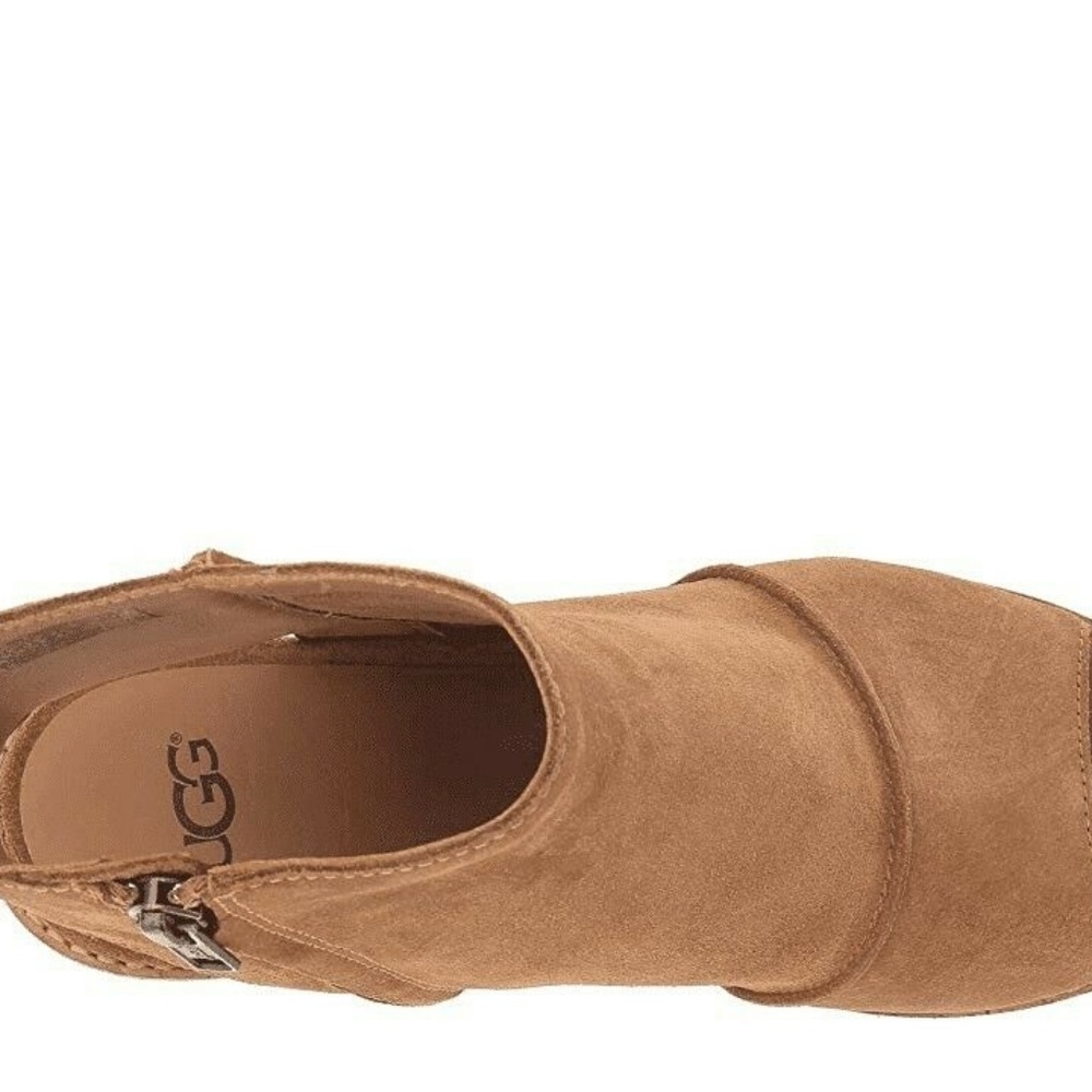 Ugg Chestnut Suede VALENCIA Heel Bootie Ankle Peep - Picture 5 of 6